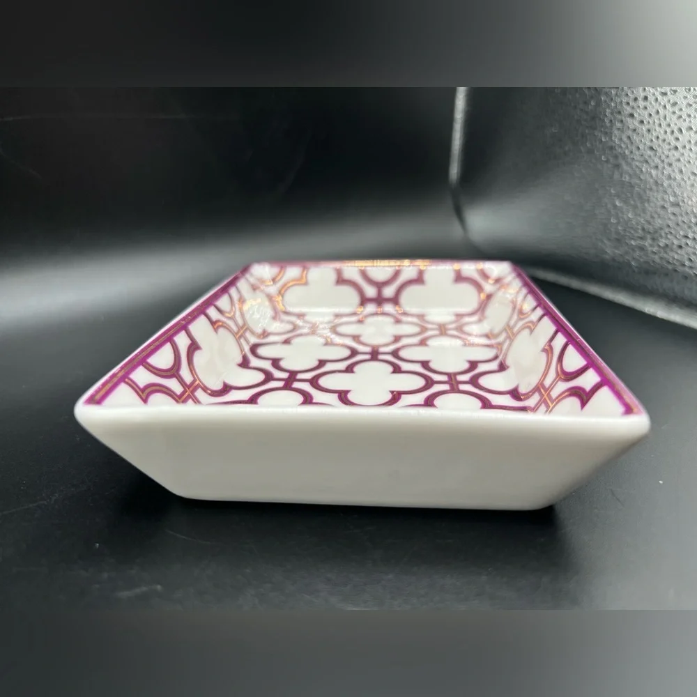 I. Godinger & Co. Trinket Jewelry Dish Tray Rectangle White W/ Purple & Gold